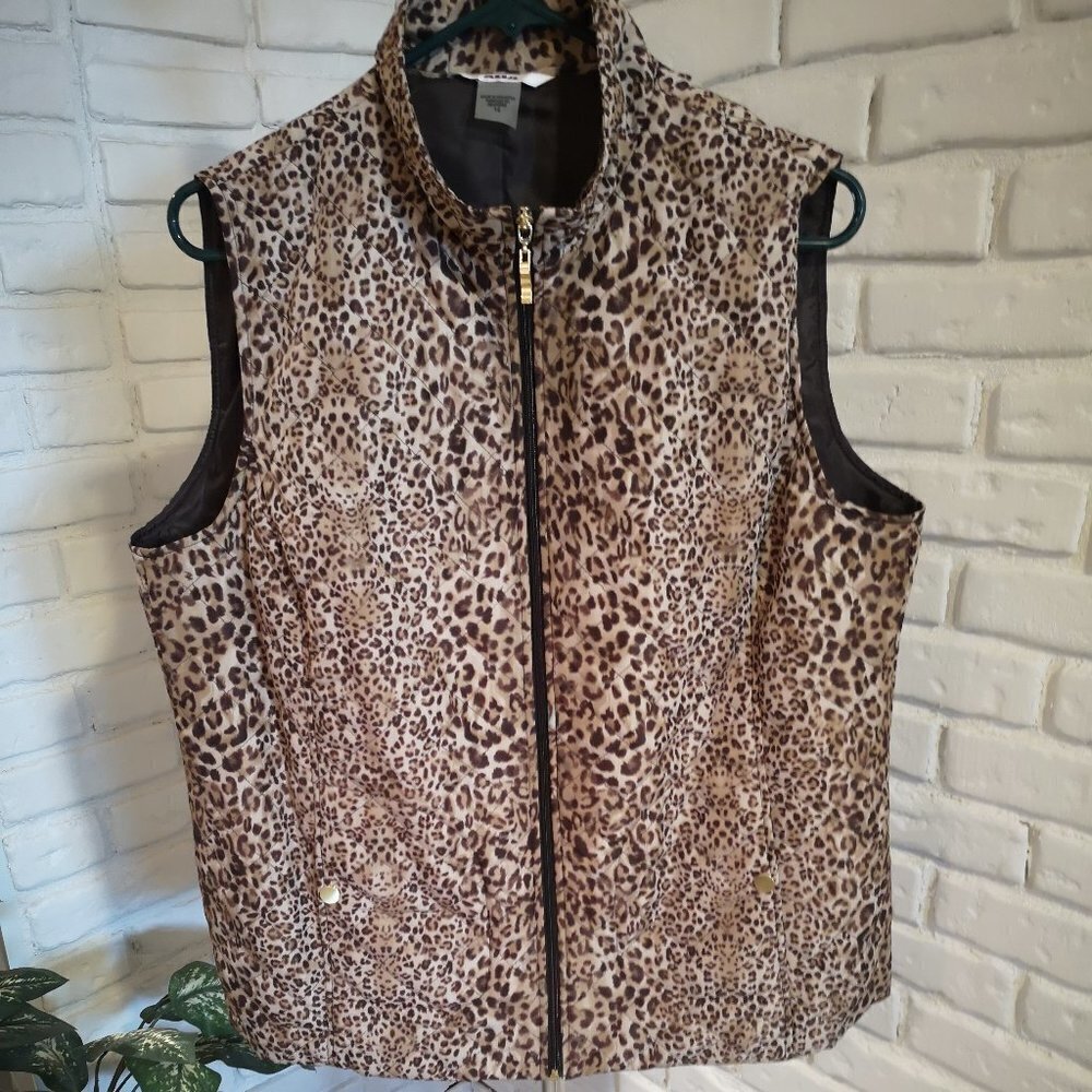 Alia Ladies Size 14 Brown & Beige Animal Print Lightweight Full Zip Quilted Vest